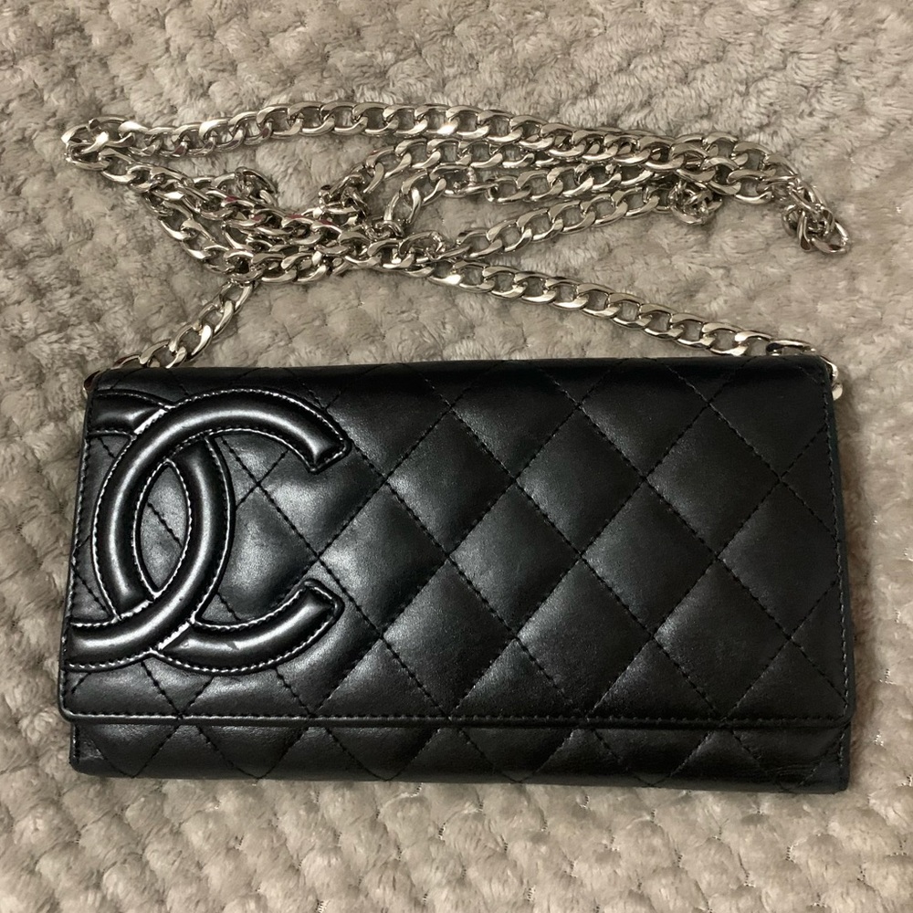 Chanel Cambon Black Leather Wallet with 2 Closures